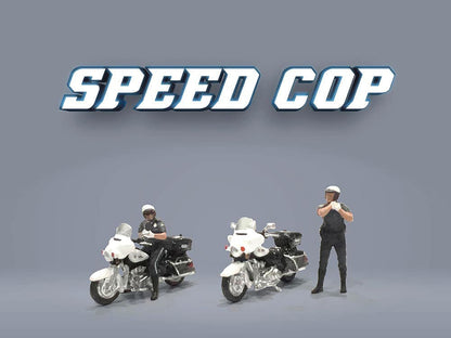 "Speed Cop" 4 piece Diecast Figure Set (2 Figures 2 Motorcycles) Limited Edition for 1/64 Scale Models by American Diorama