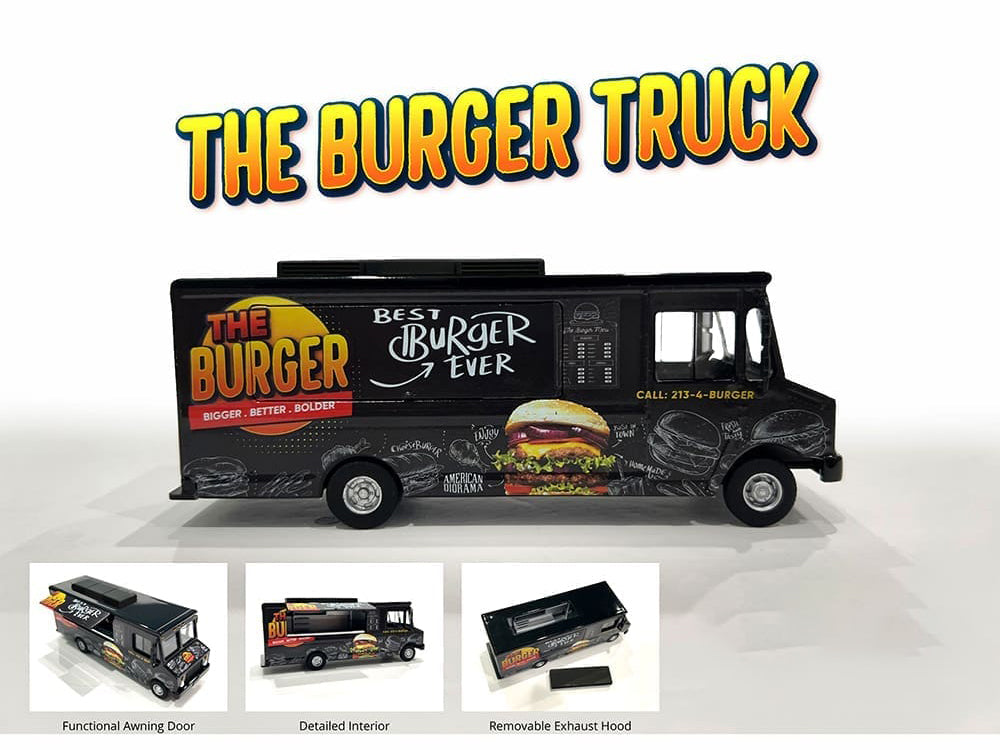 Food Truck "The Burger Truck" Black with Graphics 1/64 Diecast Model by American Diorama