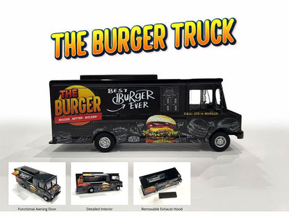 Food Truck "The Burger Truck" Black with Graphics 1/64 Diecast Model by American Diorama