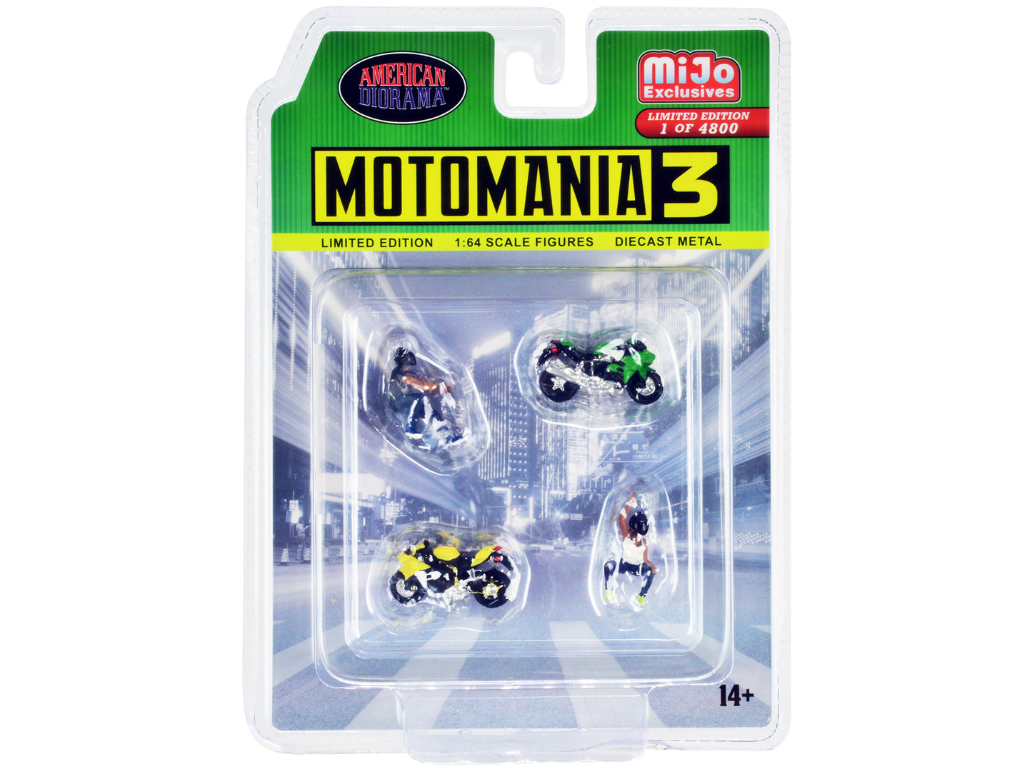 "Motomania 3" 4 piece Diecast Set (2 Figures and 2 Motorcycles) Limited Edition to 4800 pieces Worldwide for 1/64 Scale Models by American Diorama-DiecastModeler.com