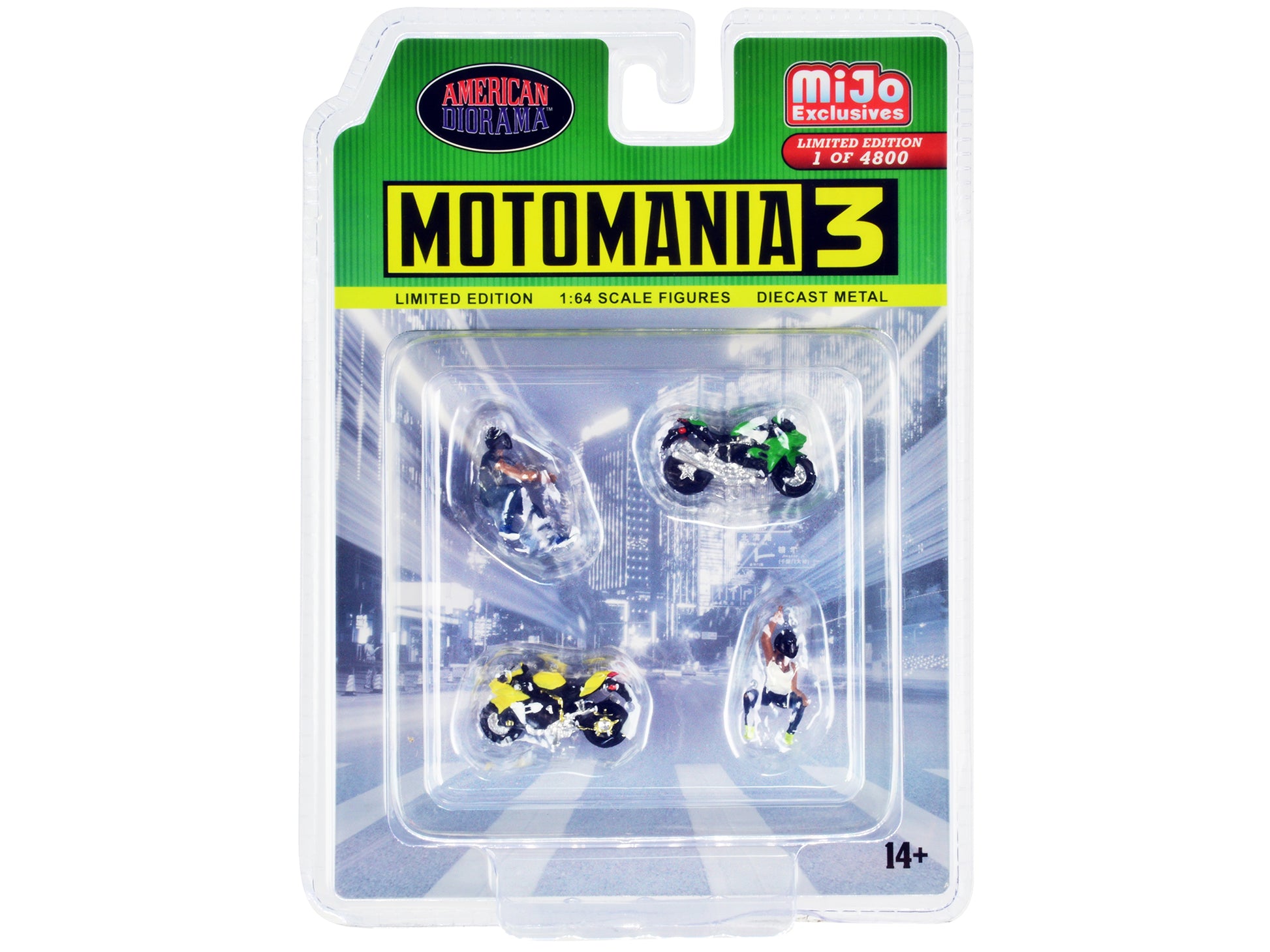 "Motomania 3" 4 piece Diecast Set (2 Figures and 2 Motorcycles) Limited Edition to 4800 pieces Worldwide for 1/64 Scale Models by American Diorama-DiecastModeler.com