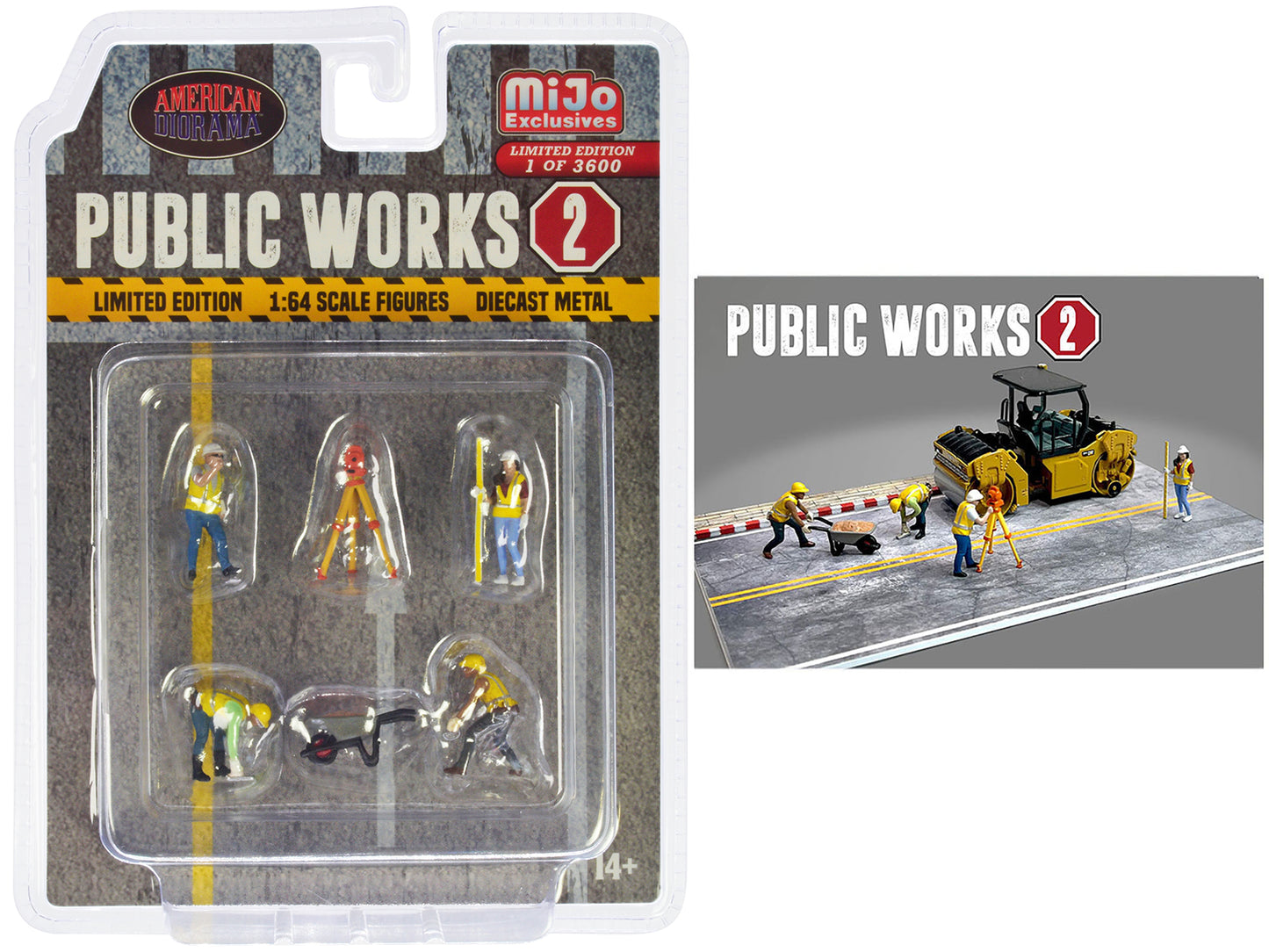 "Public Works 2" 6 piece Diecast Figure Set (4 Figures 1 camera 1 wheelbarrow) Limited Edition to 3600 pieces Worldwide for 1/64 scale models by American Diorama-DiecastModeler.com