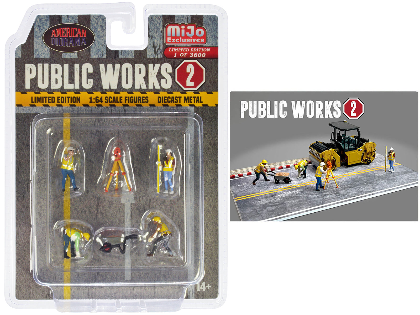 "Public Works 2" 6 piece Diecast Figure Set (4 Figures 1 camera 1 wheelbarrow) Limited Edition to 3600 pieces Worldwide for 1/64 scale models by American Diorama-DiecastModeler.com