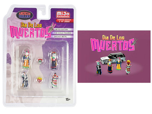 "Dia de los Muertos 2" 6 piece Diecast Set (4 Figures 2 Masks) Limited Edition to 3600 pieces Worldwide for 1/64 Scale Models by American Diorama-DiecastModeler.com