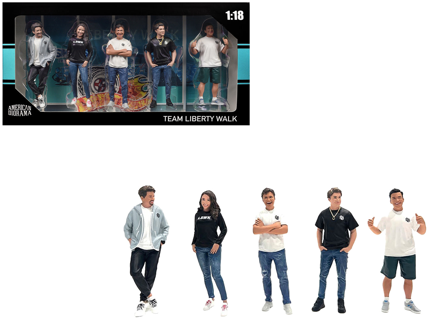 "Team Liberty Walk" 5 piece Figure Set for 1/18 Scale Models by American Diorama-DiecastModeler.com