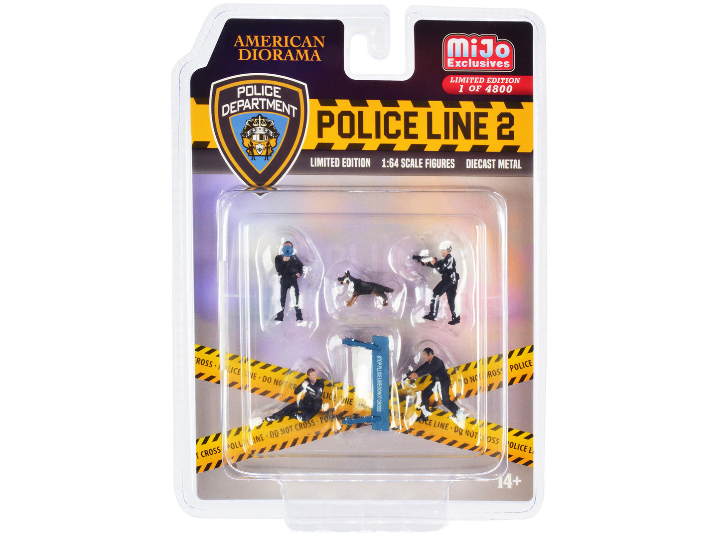 "Police Line 2" 6 piece Diecast Set (4 Police Figures 1 Dog Figure and 1 Accessory) Limited Edition to 4800 pieces Worldwide for 1/64 Scale Models by American Diorama-DiecastModeler.com