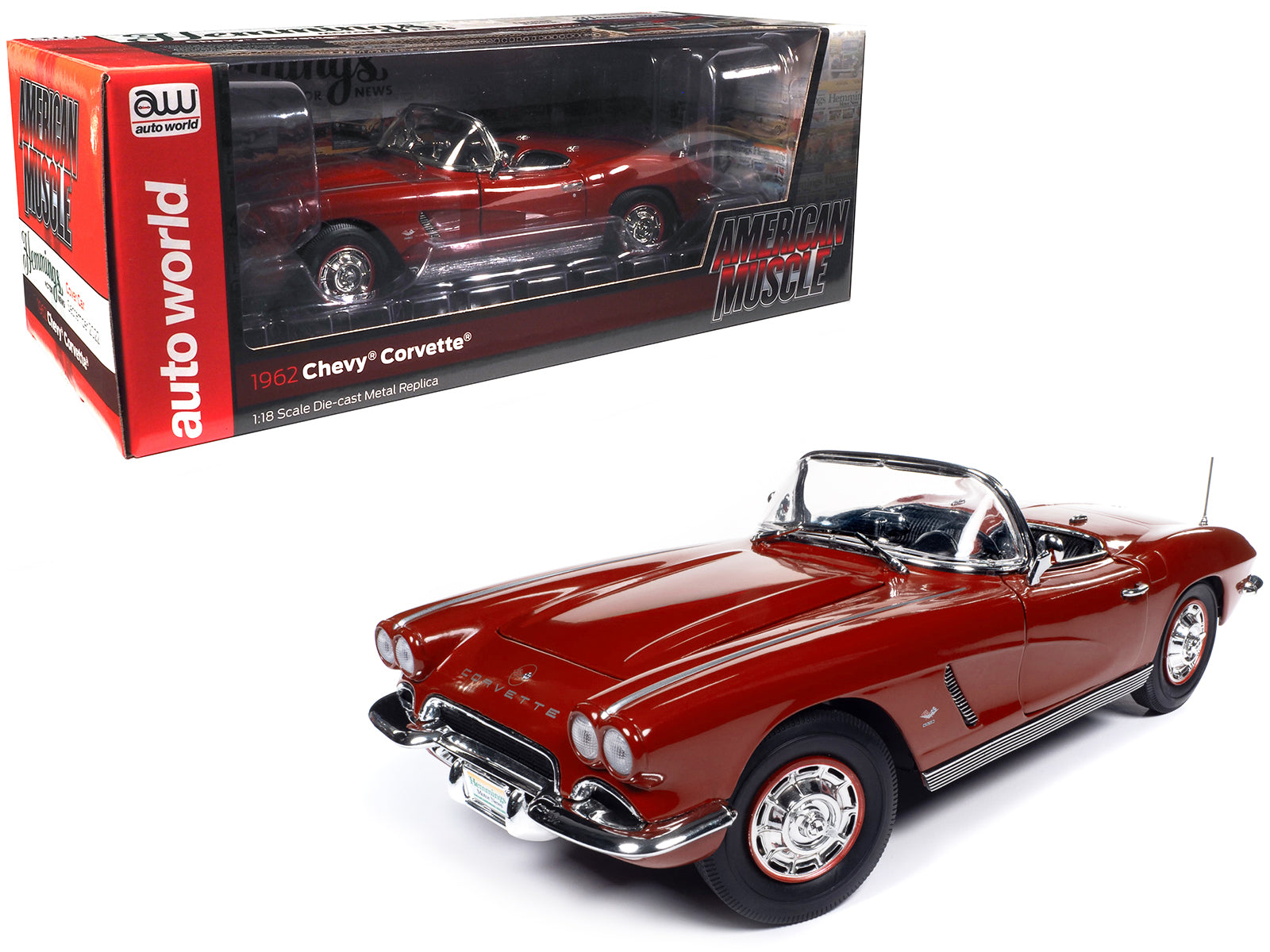 1962 Chevrolet Corvette Convertible Honduras Maroon Metallic "Hemmings Motor News September 2022 Cover Car" "American Muscle" Series 1/18 Diecast Model Car by Auto World-DiecastModeler.com