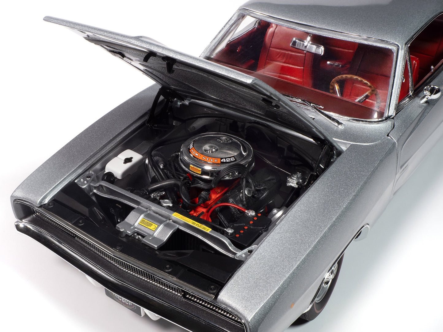 1968 Dodge Charger R/T "Muscle Car & Corvette Nationals" (MCACN) Silver Metallic with Red Interior "American Muscle" Series 1/18 Diecast Model Car by Auto World