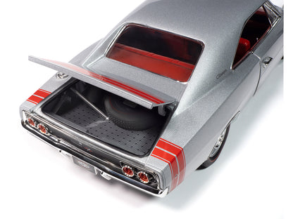 1968 Dodge Charger R/T "Muscle Car & Corvette Nationals" (MCACN) Silver Metallic with Red Interior "American Muscle" Series 1/18 Diecast Model Car by Auto World