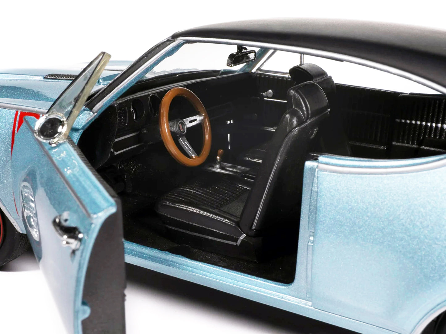 1968 Oldsmobile 442 W30 Holiday Coupe Teal Frost Metallic with Red Stripes and Black Vinyl Top "Hemmings Motor News July 2023 Cover Car" "American Muscle" Series 1/18 Diecast Model Car by Auto World-DiecastModeler.com