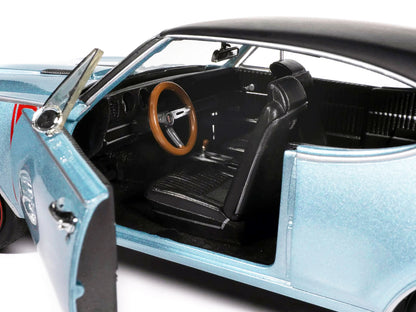 1968 Oldsmobile 442 W30 Holiday Coupe Teal Frost Metallic with Red Stripes and Black Vinyl Top "Hemmings Motor News July 2023 Cover Car" "American Muscle" Series 1/18 Diecast Model Car by Auto World-DiecastModeler.com