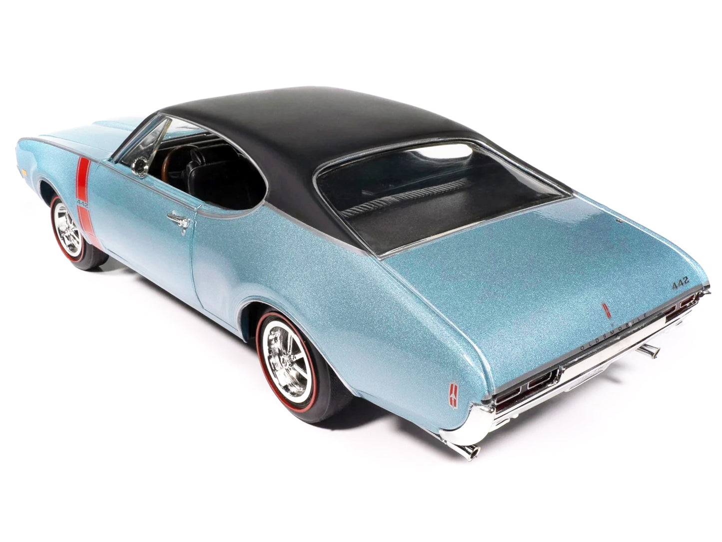 1968 Oldsmobile 442 W30 Holiday Coupe Teal Frost Metallic with Red Stripes and Black Vinyl Top "Hemmings Motor News July 2023 Cover Car" "American Muscle" Series 1/18 Diecast Model Car by Auto World-DiecastModeler.com