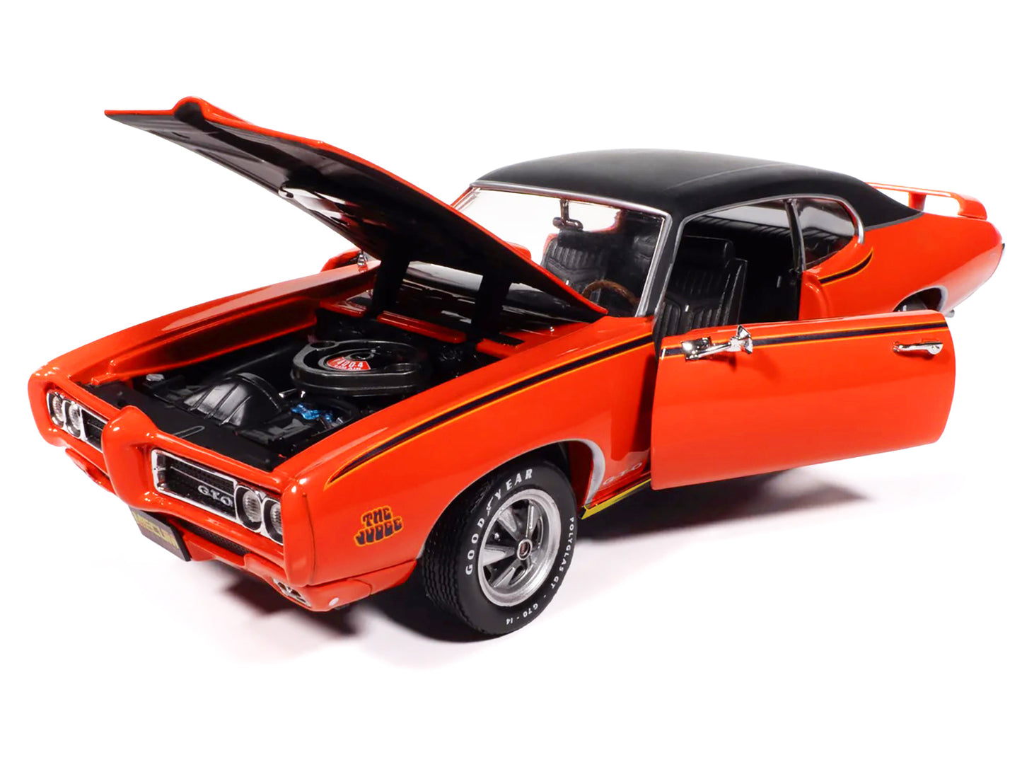 1969 Pontiac GTO Judge Carousel Red with Black Stripes and Black Vinyl Top "Mecum Auctions" "American Muscle" Series 1/18 Diecast Model Car by Auto World