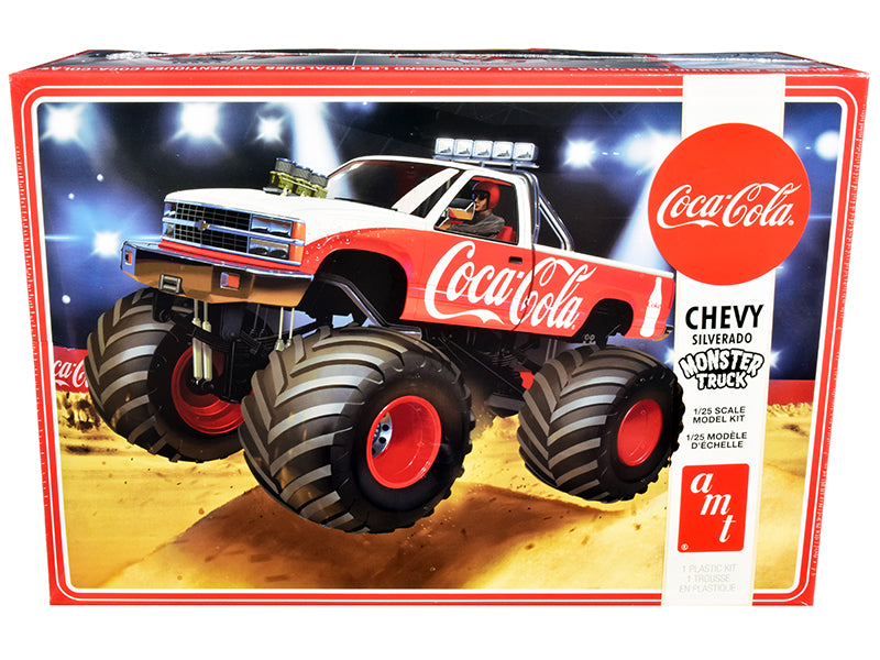 Skill 2 Model Kit Chevrolet Silverado Monster Truck "Coca-Cola" 1/25 Scale Model by AMT-DiecastModeler.com