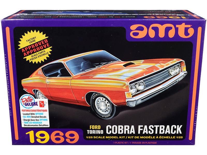 Skill 2 Model Kit 1969 Ford Torino Cobra Fastback 3-in-1 Kit 1/25 Scale Model by AMT-DiecastModeler.com
