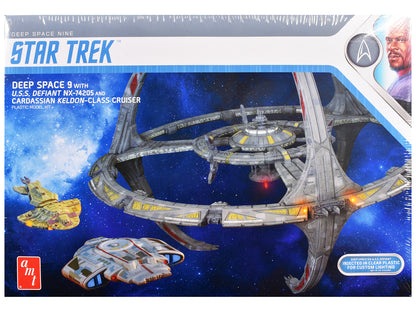 Skill 2 Model Kit Deep Space 9 Space Station with USS Defiant NX-74205 Space Ship and Cadassian Keldon-Class Cruiser "Star Trek: Deep Space Nine" (1993-1999) TV Series 1/3300 Scale Model by AMT-DiecastModeler.com