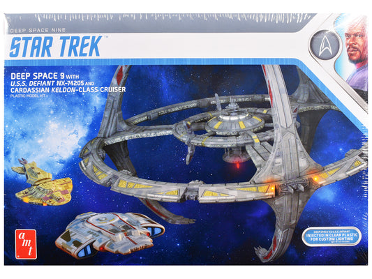 Skill 2 Model Kit Deep Space 9 Space Station with USS Defiant NX-74205 Space Ship and Cadassian Keldon-Class Cruiser "Star Trek: Deep Space Nine" (1993-1999) TV Series 1/3300 Scale Model by AMT-DiecastModeler.com