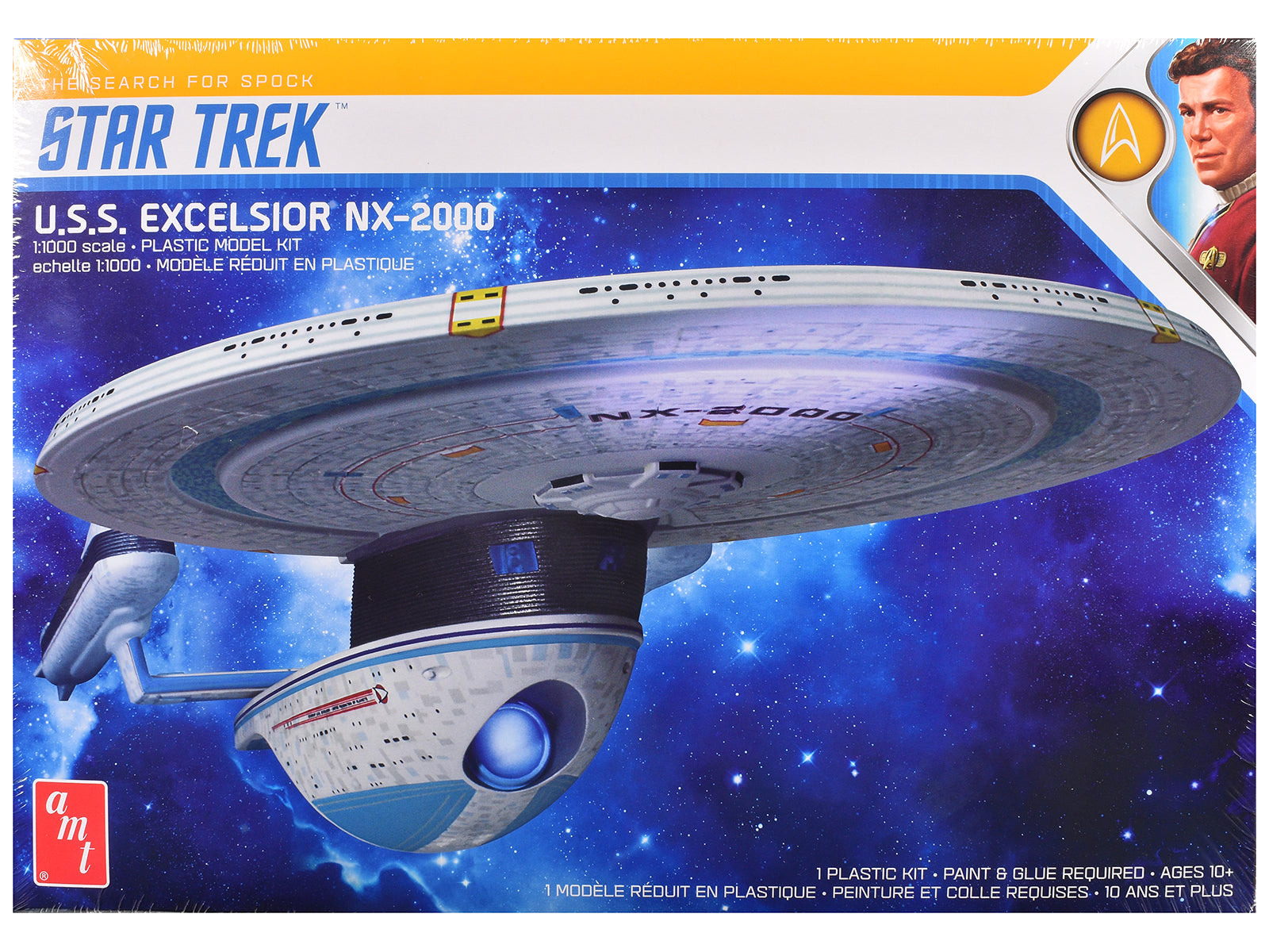 Skill 2 Model Kit U.S.S. Excelsior NX-2000 Space Ship "Star Trek III: The Search for Spock" (1984) Movie 1/1000 Scale Model by AMT-DiecastModeler.com