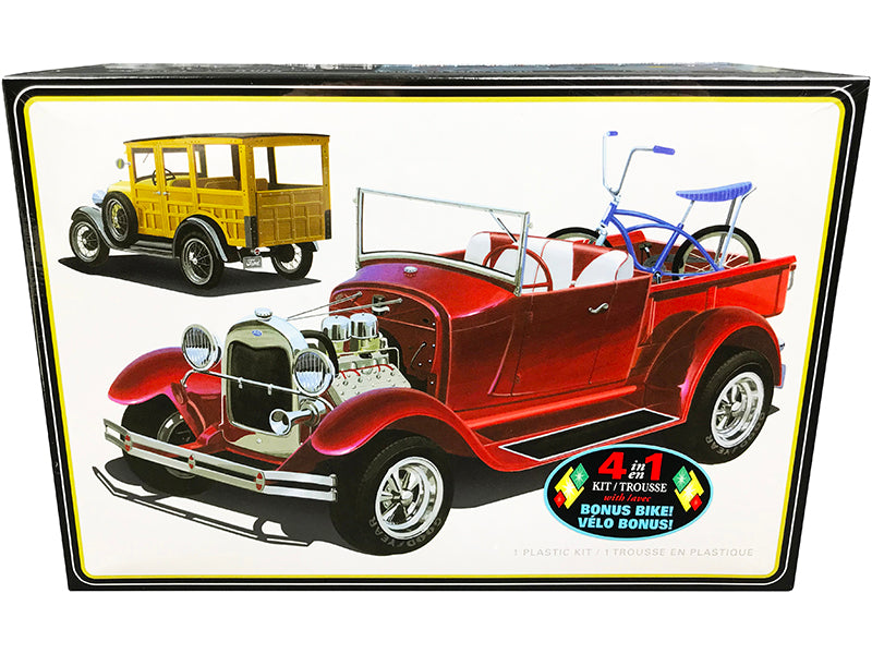 Skill 2 Model Kit 1929 Ford Woody Pickup 4-in-1 Kit with Bike 1/25 Scale Model by AMT-DiecastModeler.com