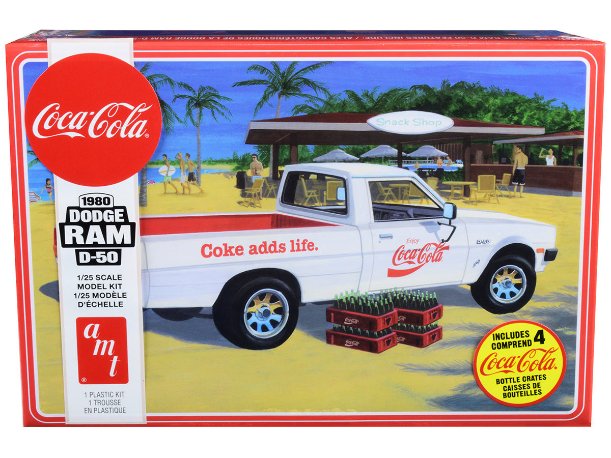 Skill 3 Model Kit 1980 Dodge Ram D-50 Pickup Truck "Coca-Cola" Four Bottle Crates 1/25 Scale Model by AMT-DiecastModeler.com