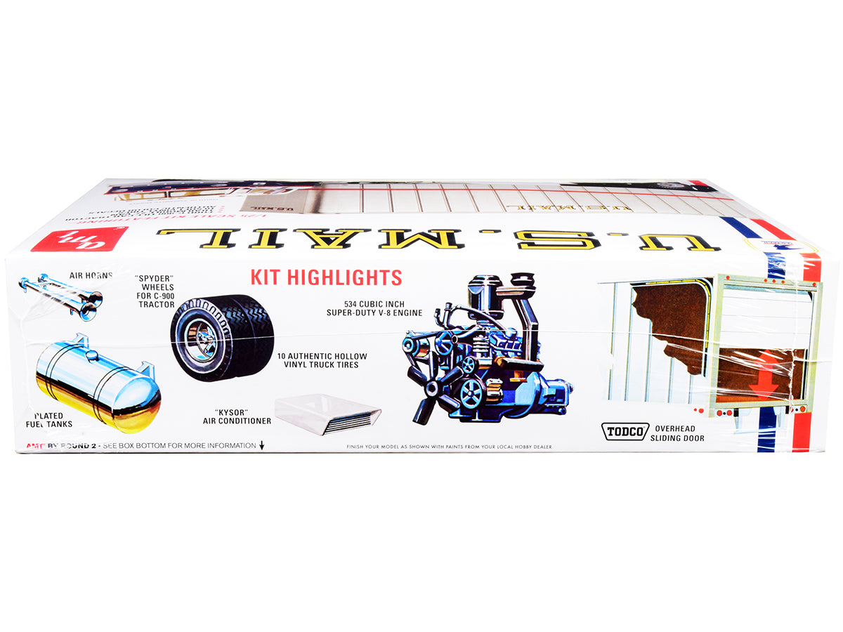 Skill 3 Model Kit Ford C900 Truck Tractor with Trailer "U.S. Mail" 1/25 Scale Model by AMT-DiecastModeler.com