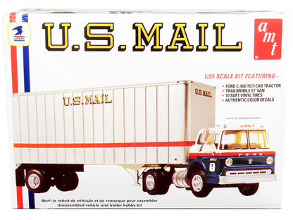 Skill 3 Model Kit Ford C900 Truck Tractor with Trailer "U.S. Mail" 1/25 Scale Model by AMT-DiecastModeler.com