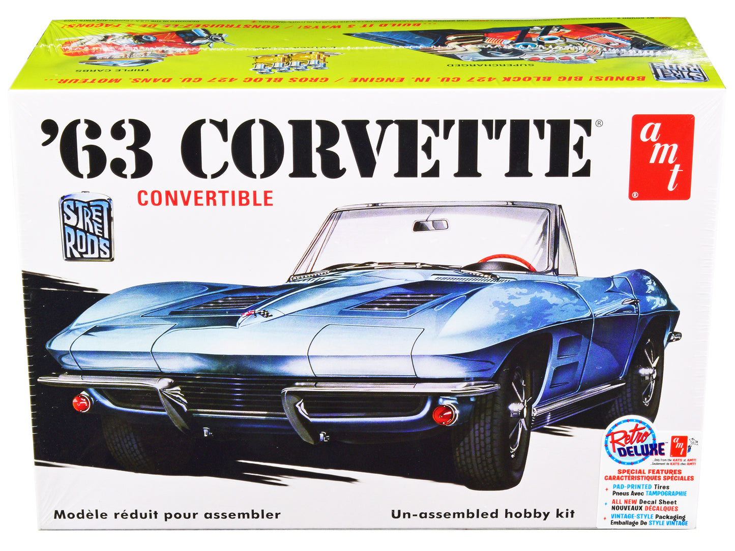 Skill 2 Model Kit 1963 Chevrolet Corvette Convertible 3-in-1 Kit 1/25 Scale Model by AMT-DiecastModeler.com