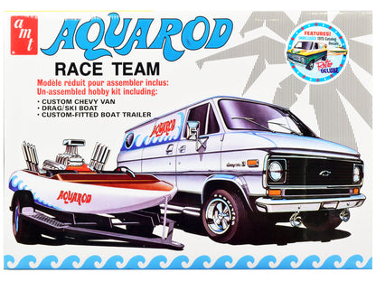 Skill 2 Model Kit Chevrolet Custom Van with Drag/Ski Boat and Trailer "Aqua Rod Race Team" 1/25 Scale Model by AMT-DiecastModeler.com