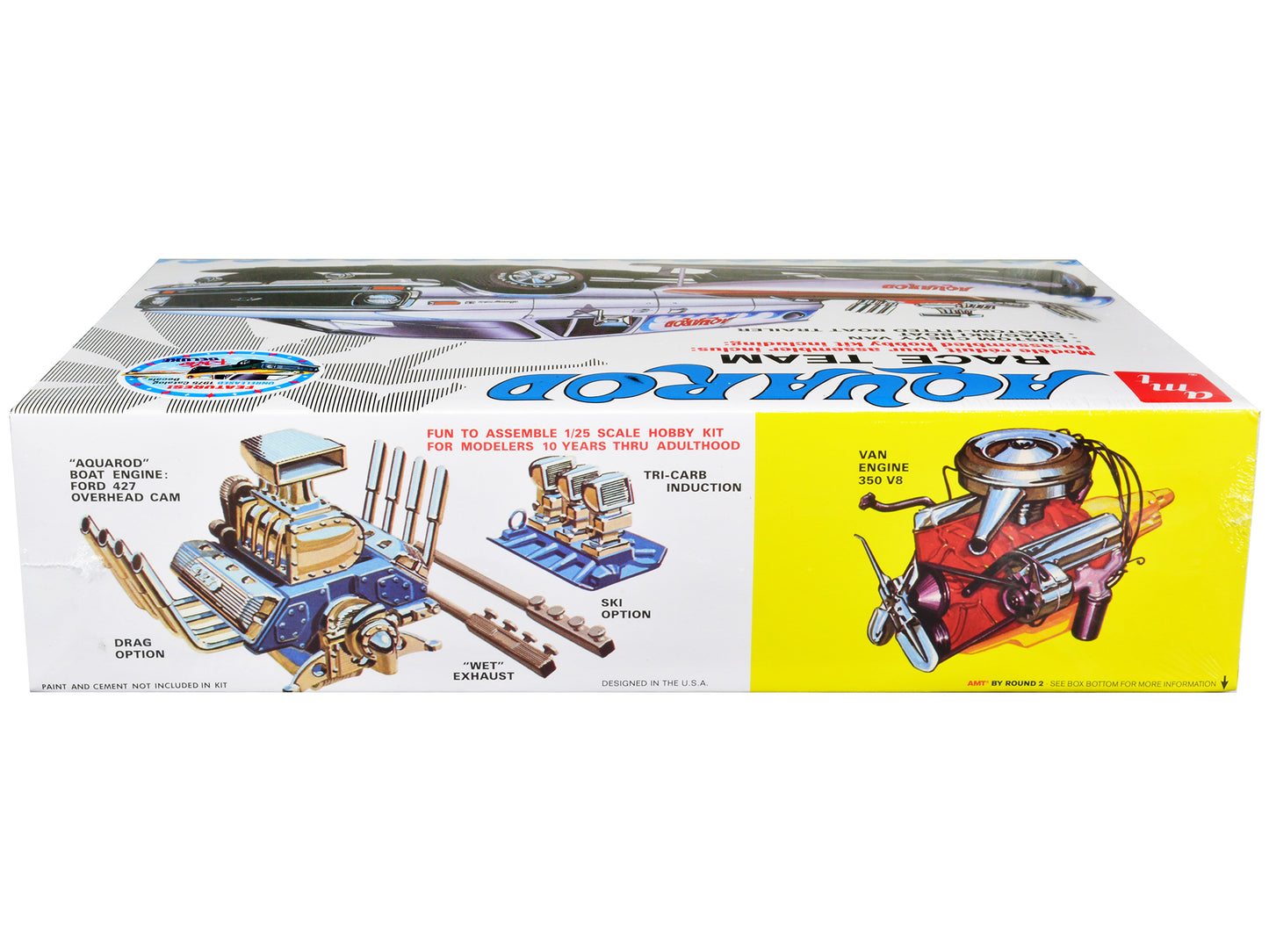Skill 2 Model Kit Chevrolet Custom Van with Drag/Ski Boat and Trailer "Aqua Rod Race Team" 1/25 Scale Model by AMT-DiecastModeler.com