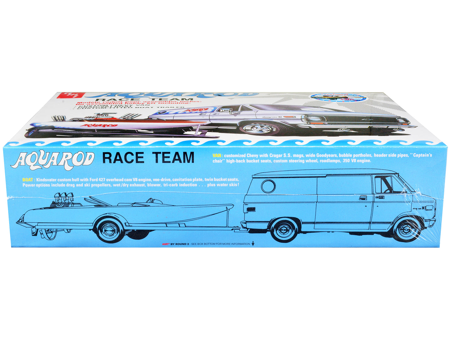Skill 2 Model Kit Chevrolet Custom Van with Drag/Ski Boat and Trailer "Aqua Rod Race Team" 1/25 Scale Model by AMT-DiecastModeler.com