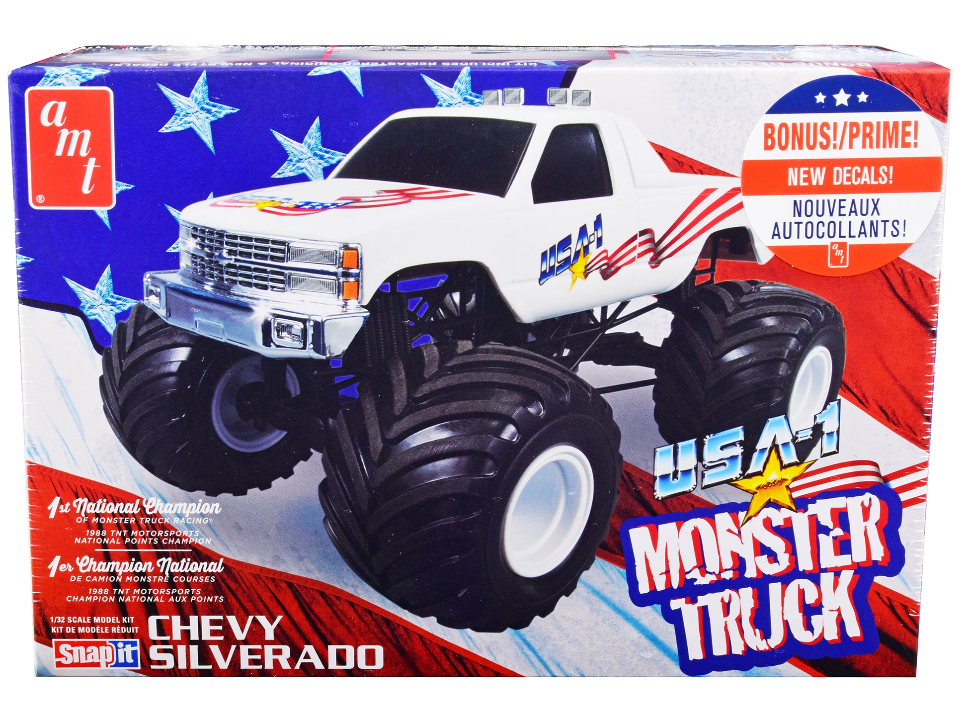 Skill 1 Snap Model Kit Chevrolet Silverado "USA-1" Monster Truck 1/32 Scale Model by AMT-DiecastModeler.com