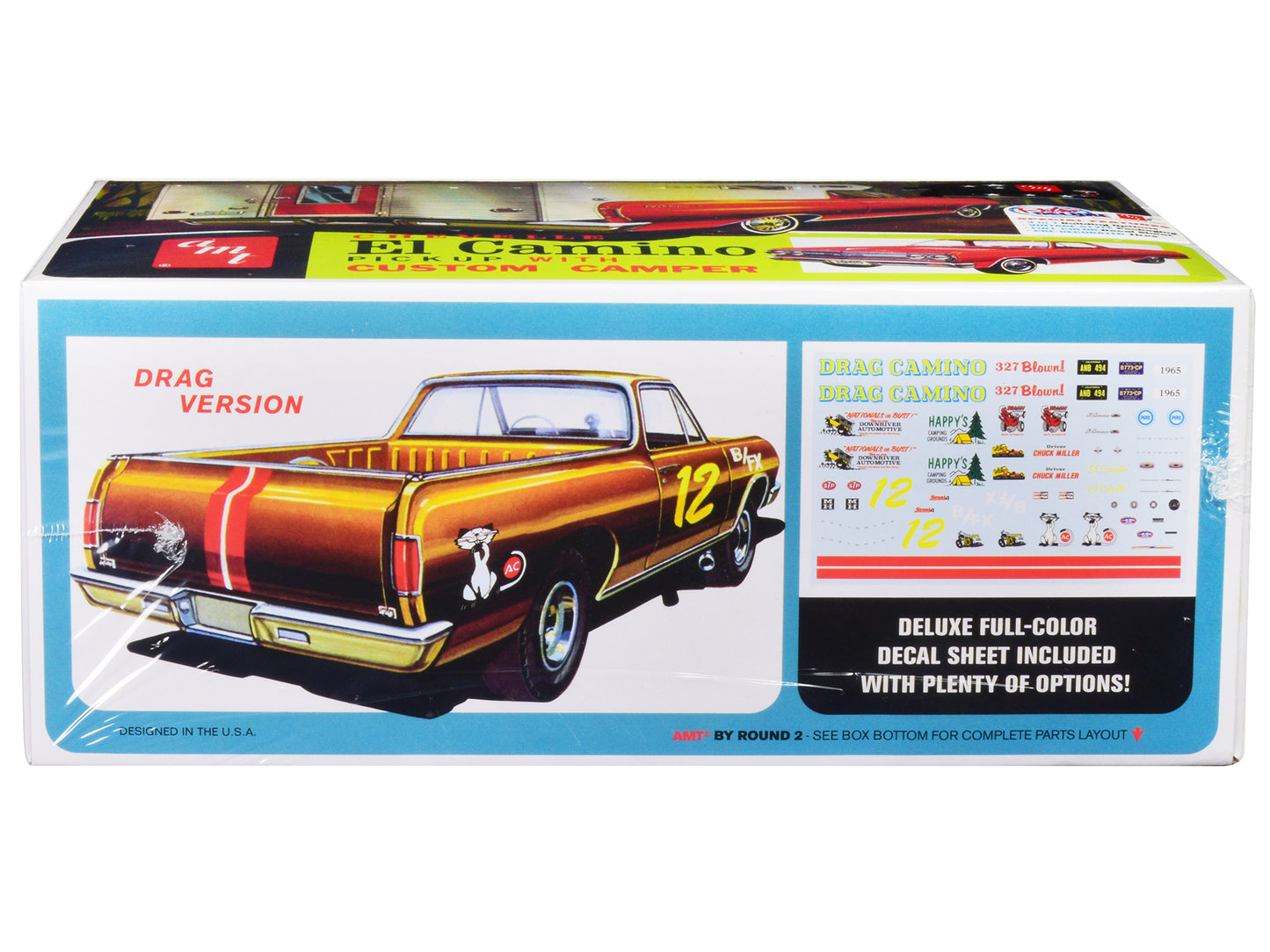 Skill 2 Model Kit 1965 Chevrolet El Camino with Camper 3-in-1 Kit 1/25 Scale Model by AMT-DiecastModeler.com