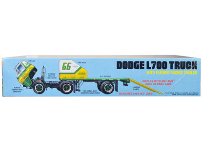 Skill 3 Model Kit 1966 Dodge L700 Truck with Flatbed Racing Trailer 1/25 Scale Model by AMT-DiecastModeler.com