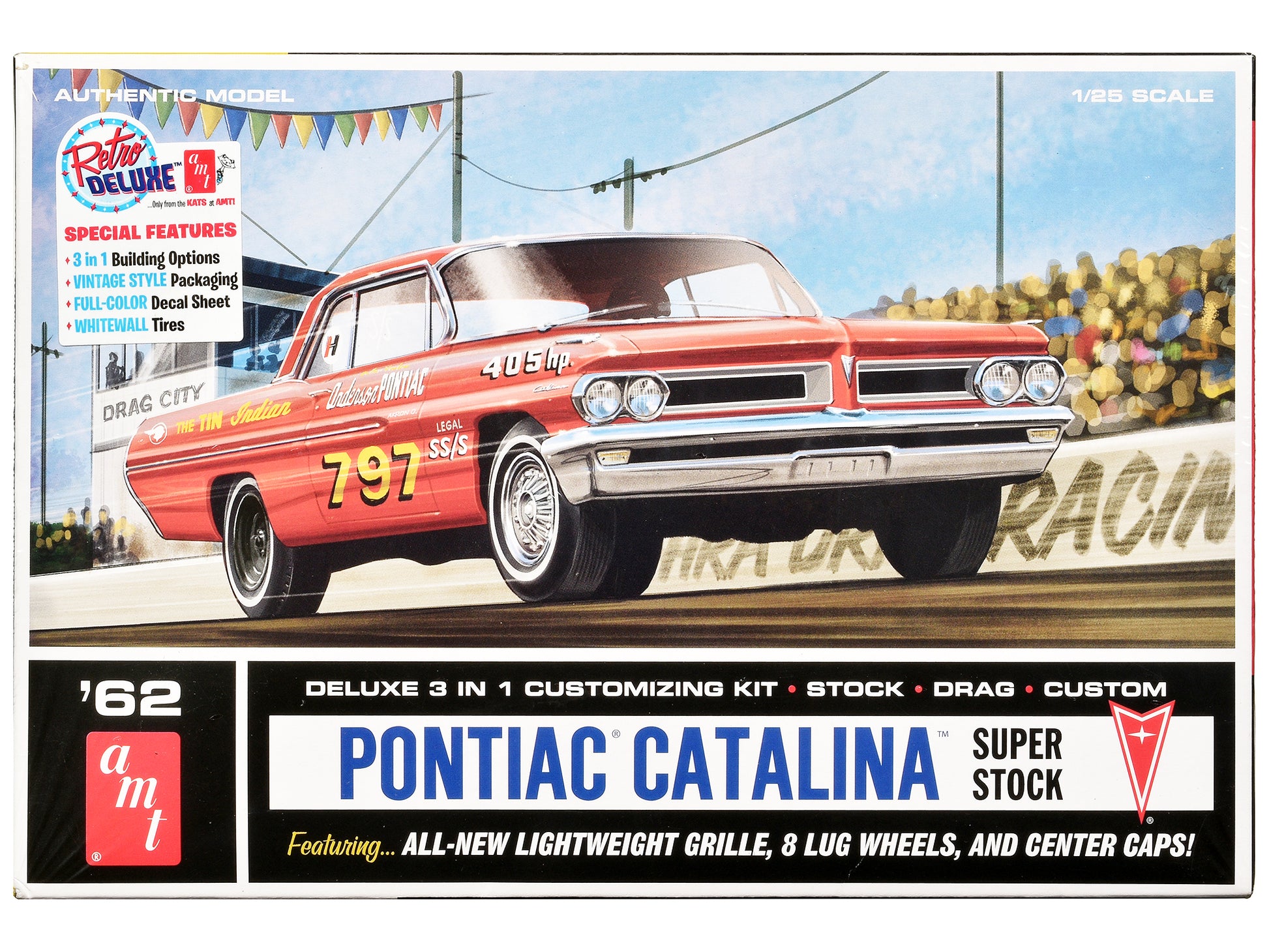 Skill 2 Model Kit 1962 Pontiac Catalina Super Stock 3-in-1 Kit 1/25 Scale Model by AMT-DiecastModeler.com
