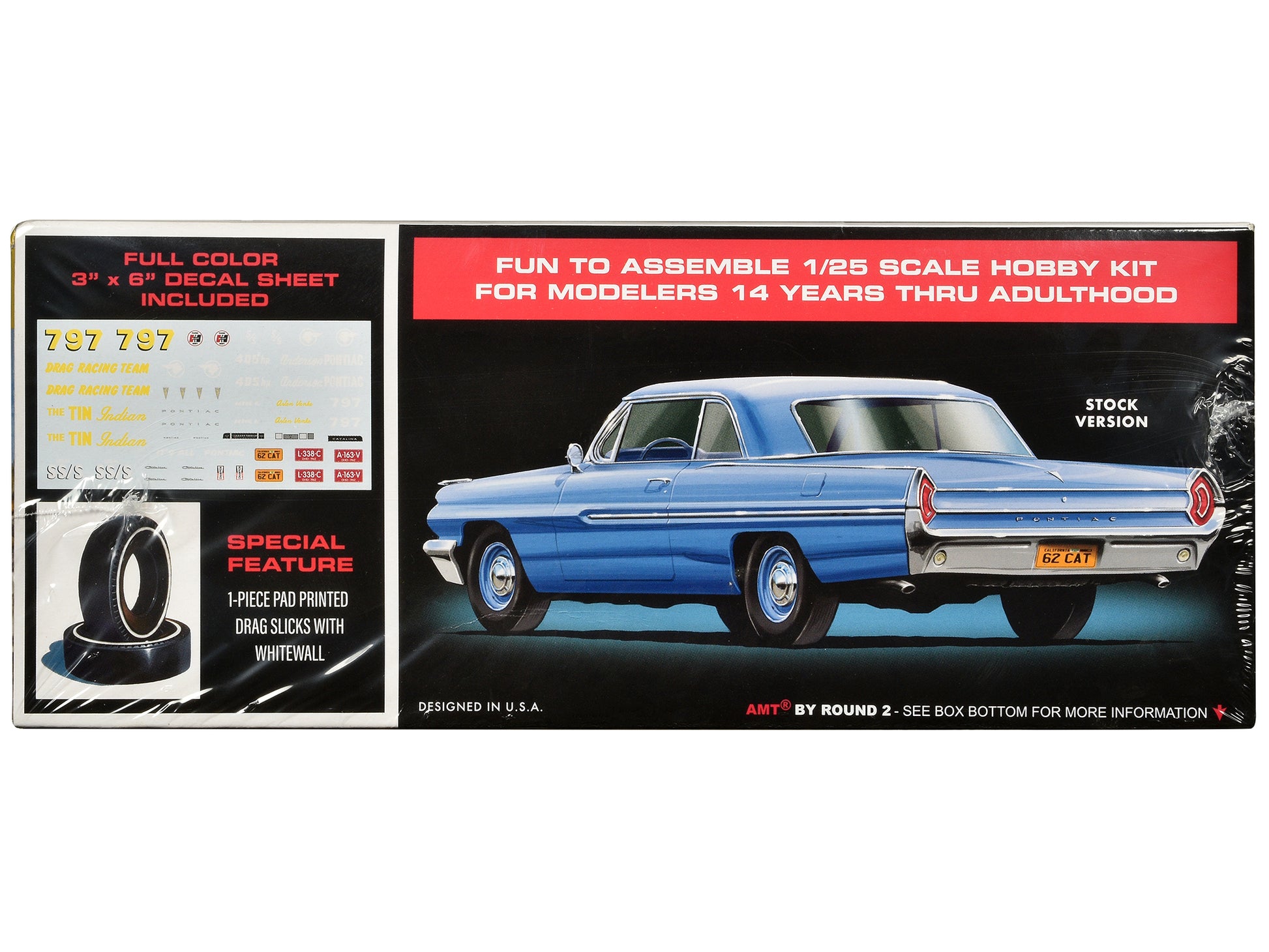 Skill 2 Model Kit 1962 Pontiac Catalina Super Stock 3-in-1 Kit 1/25 Scale Model by AMT-DiecastModeler.com