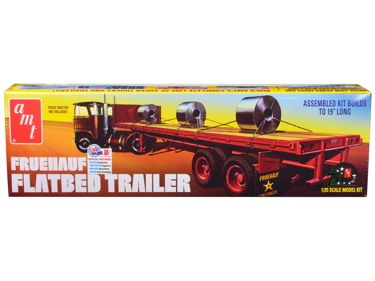 Skill 3 Model Kit Fruehauf Flatbed Trailer 1/25 Scale Model by AMT-DiecastModeler.com
