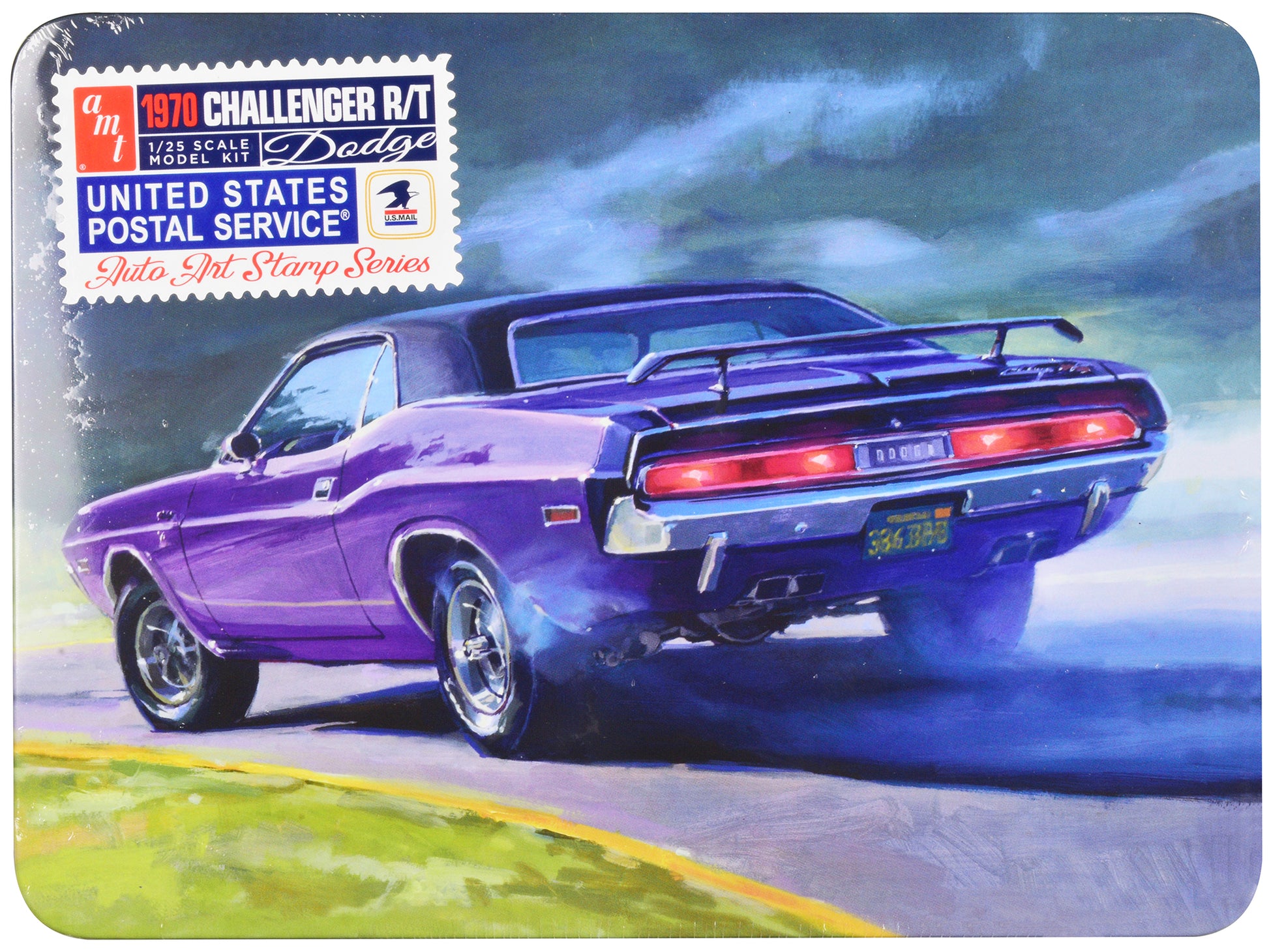 Skill 2 Model Kit 1970 Dodge Challenger R/T USPS (United States Postal Service) "Auto Art Stamp Series" 1/25 Scale Model by AMT-DiecastModeler.com