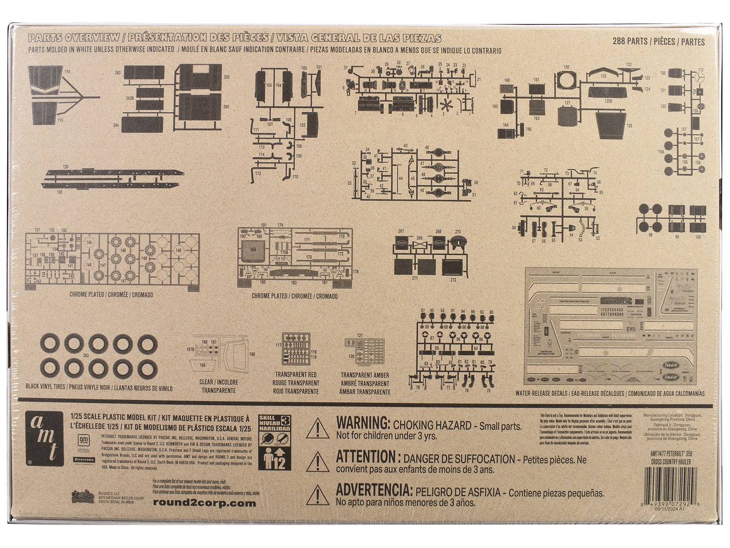 Skill 3 Model Kit Peterbilt 359 "Cross Country Hauler" 1/25 Scale Model by AMT