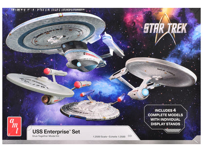 Skill 2 Model Kit U.S.S. Enterprise Four Ship Set "Star Trek" 1/2500 Scale Model by AMT-DiecastModeler.com
