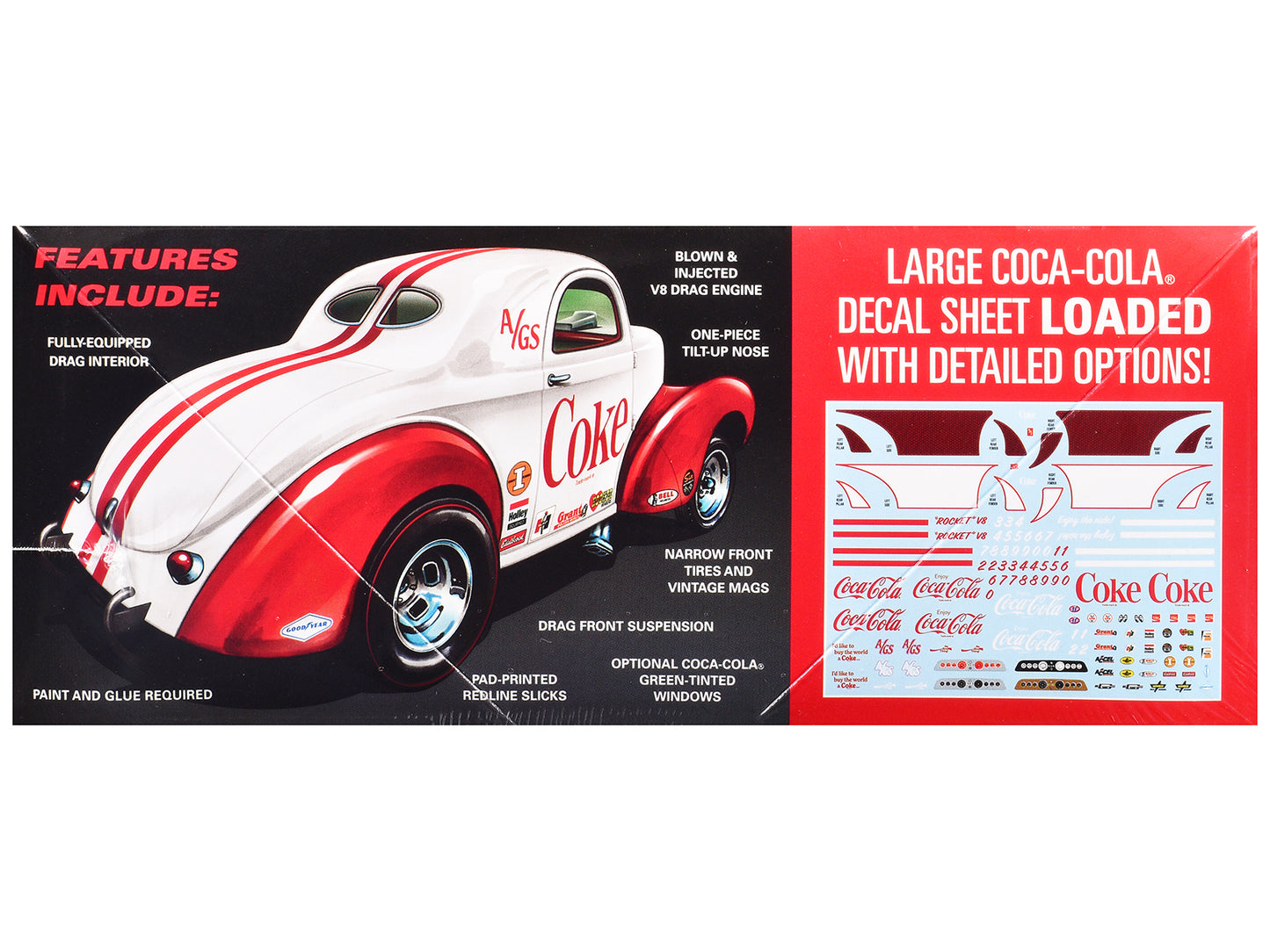 Skill 2 Model Kit 1940 Willys Coupe "Coca-Cola Race Team" 1/25 Scale Model by AMT-DiecastModeler.com