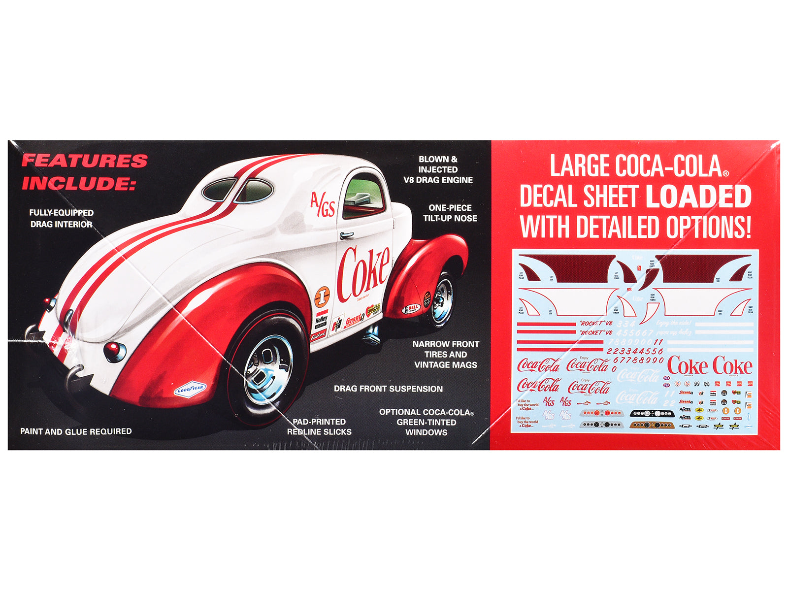 Skill 2 Model Kit 1940 Willys Coupe "Coca-Cola Race Team" 1/25 Scale Model by AMT-DiecastModeler.com