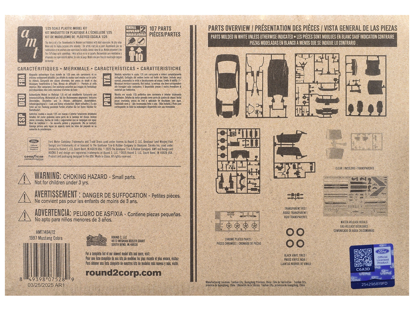 Skill 2 Model Kit 1997 Ford Mustang Cobra 1/25 Scale Model by AMT-DiecastModeler.com