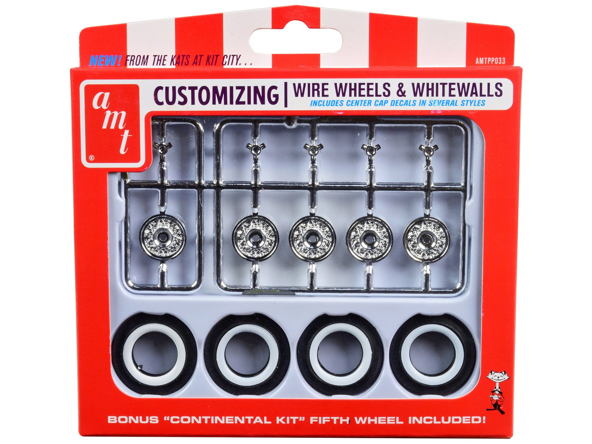 Skill 2 Model Kit Wire Wheels and Whitewall Tires Set of 5 Pieces for 1/25 Scale Models by AMT-DiecastModeler.com