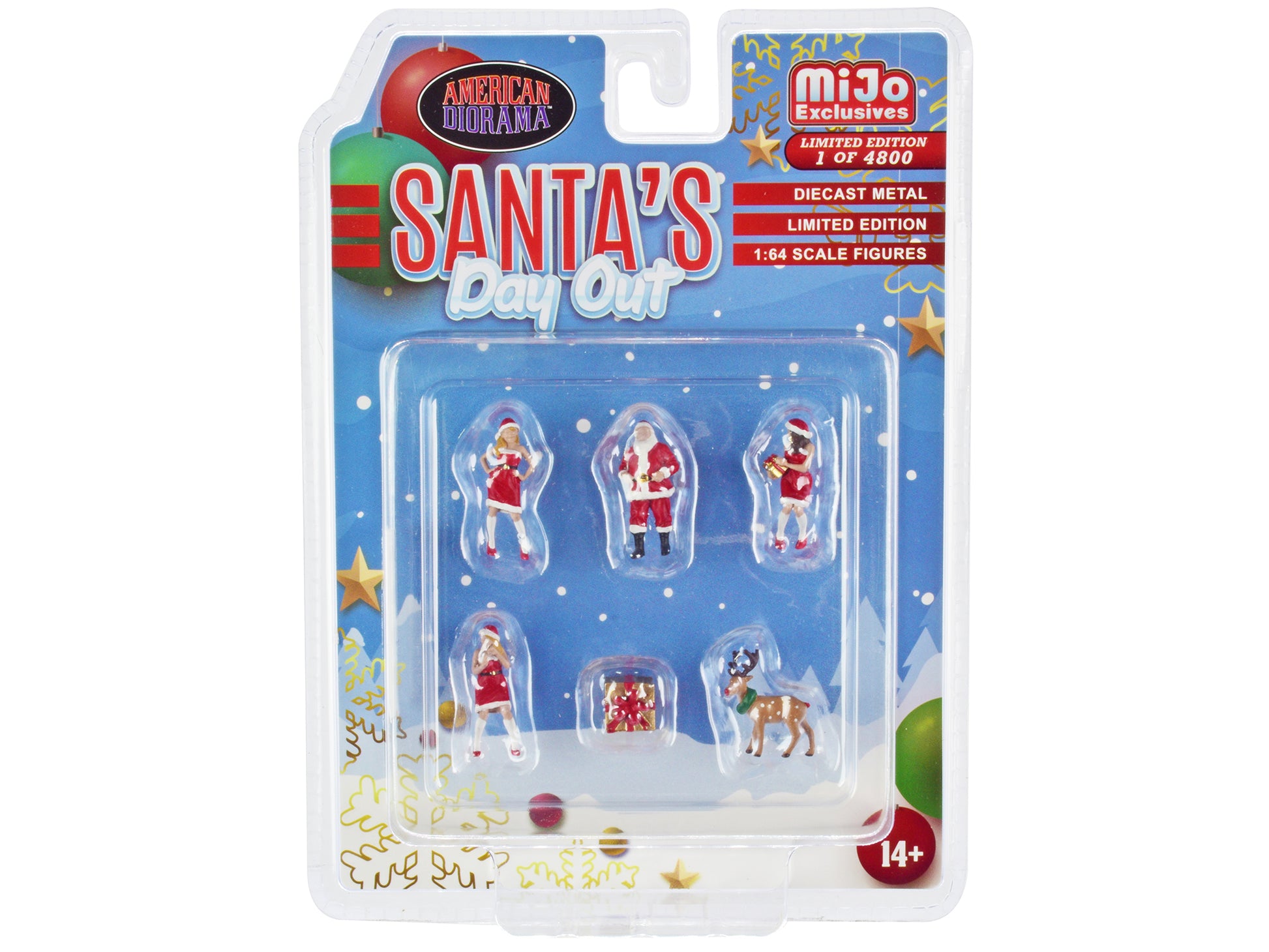"Santa's Day Out" 6 piece Diecast Set (1 Male 2 Female 1 Reindeer 1 Present Figures and Accessories) Limited Edition to 4800 pieces Worldwide 1/64 Scale Models by American Diorama-DiecastModeler.com