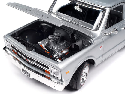 1968 Chevrolet C10 Stepside Pickup Truck Silver Metallic 1/18 Diecast Model Car by Auto World