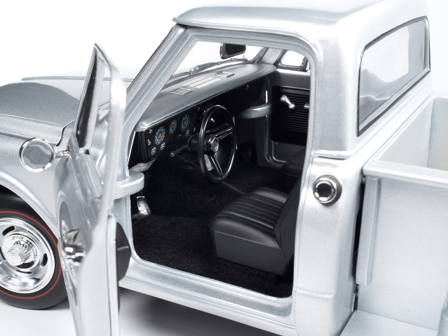 1968 Chevrolet C10 Stepside Pickup Truck Silver Metallic 1/18 Diecast Model Car by Auto World