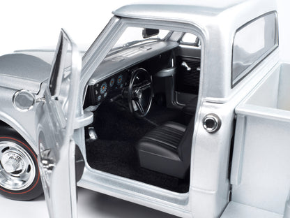 1968 Chevrolet C10 Stepside Pickup Truck Silver Metallic 1/18 Diecast Model Car by Auto World
