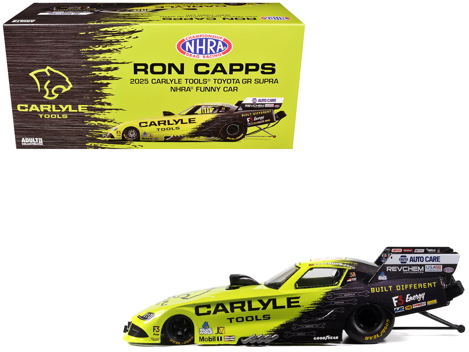 Toyota GR Supra NHRA Funny Car Ron Capps "Carlyle Tools" (2025) Limited Edition 1/24 Diecast Model by Auto World-DiecastModeler.com