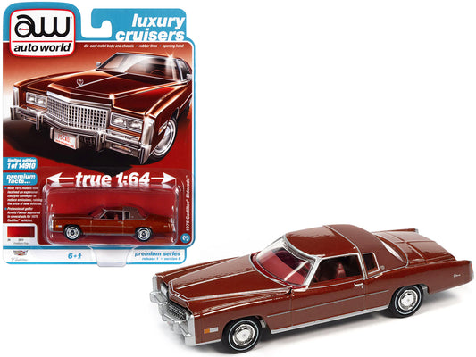 1975 Cadillac Eldorado Firethorn Red Metallic with Rear Section of Roof Matt Dark Red "Luxury Cruisers" Limited Edition to 14910 pieces Worldwide 1/64 Diecast Model Car by Auto World-DiecastModeler.com