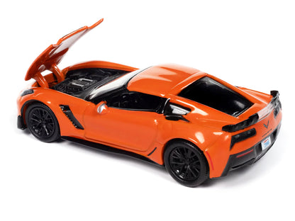 2019 Chevrolet Corvette Z06 Sebring Orange with Black Hood "Sports Cars" Series 1/64 Diecast Model Car by Auto World-DiecastModeler.com